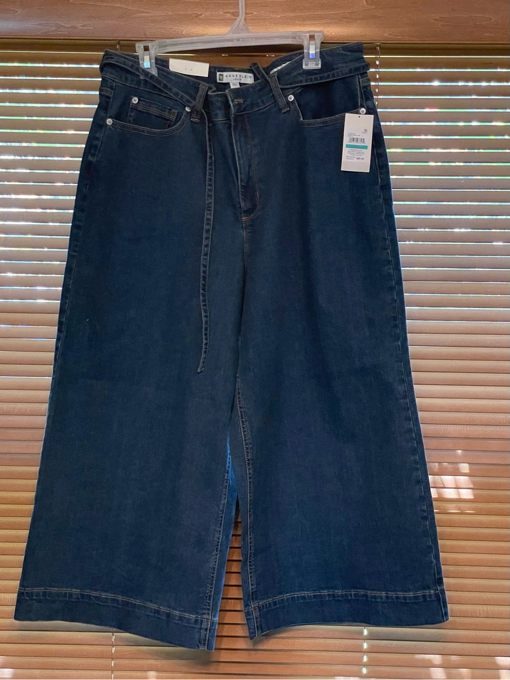 Anne Klein Dark Blue Wide-Leg Denim Culottes